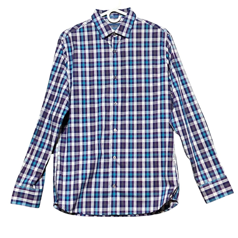 Fairlane Men's M Slim Fit Non Iron Stretch Plaid‎ Long Sleeve Button Down Shirt